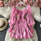 Slim Chiffon pleated floral Ruffle long sleeved dress for women  2727