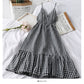 Plaid small Qingxin loose tight waist thin medium length dress  2682