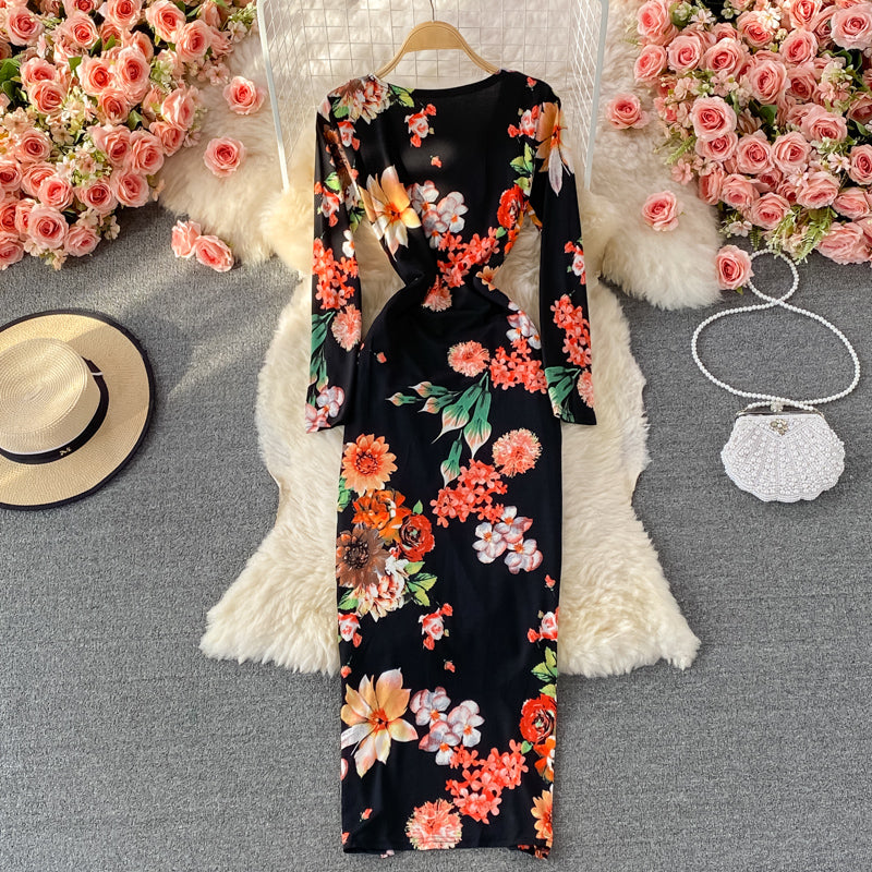 Robe portefeuille sexy à col en V et imprimé slim 2910