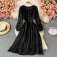 Robe en maille taille haute à col en V et dentelle 3230