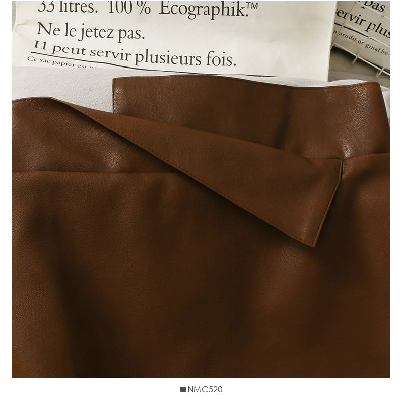 High waist slim wrap hip small leather skirt irregular solid color versatile skirt  2670