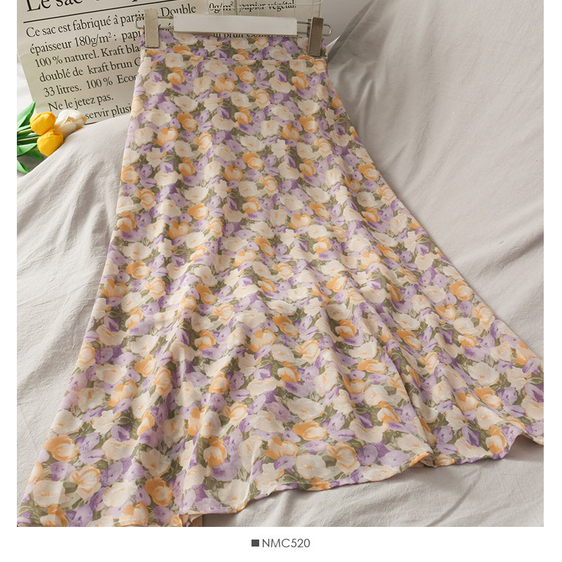 Super fairy floral medium length loose skirt  2569