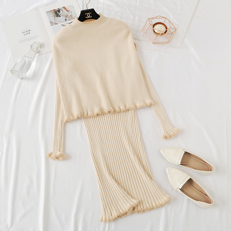 Small fragrance slim fit bag hip cloak shawl wool dress knee two piece suit  2349
