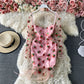 Robe en gaze rose fraise, sac à bandoulière, jupe à la hanche, ligne unique, 3177