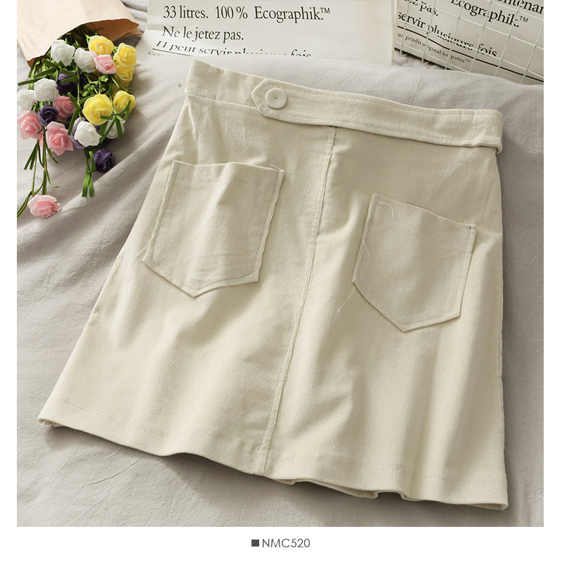 Simple and versatile solid high waist casual A-line skirt  2665