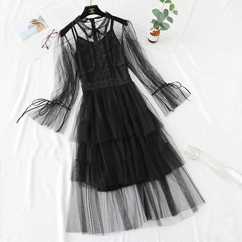 French minority retro doll skirt heavy industry lace mesh cake dress female  2468