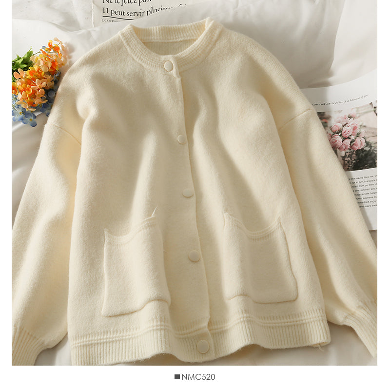Pull col rond simple boutonnage ample et fin pour femme 1902