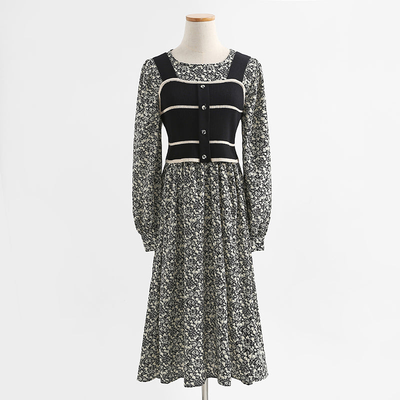 Gilet robe fleurie style étranger costume de mode vieillissant jupe ensemble deux pièces 2429