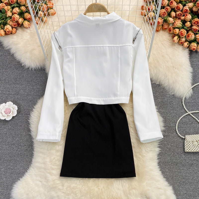 Ensemble deux pièces robe jupe gilet fendue noire 2855