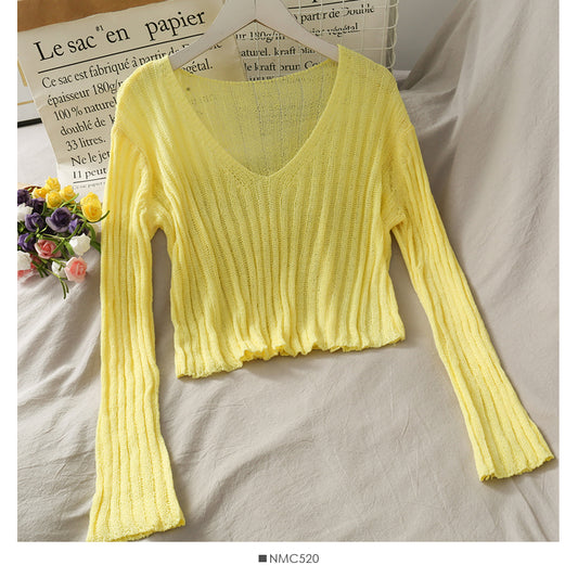 Pull court micro transparent à rayures verticales 1717