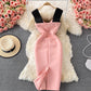 Light luxury celebrity dress open back suspender skirt large bow slim fit  2730