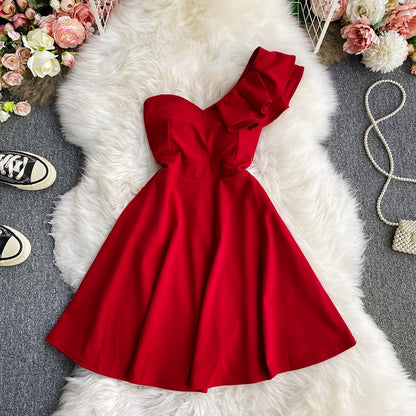 Off shoulder Hepburn lotus leaf dress  2732