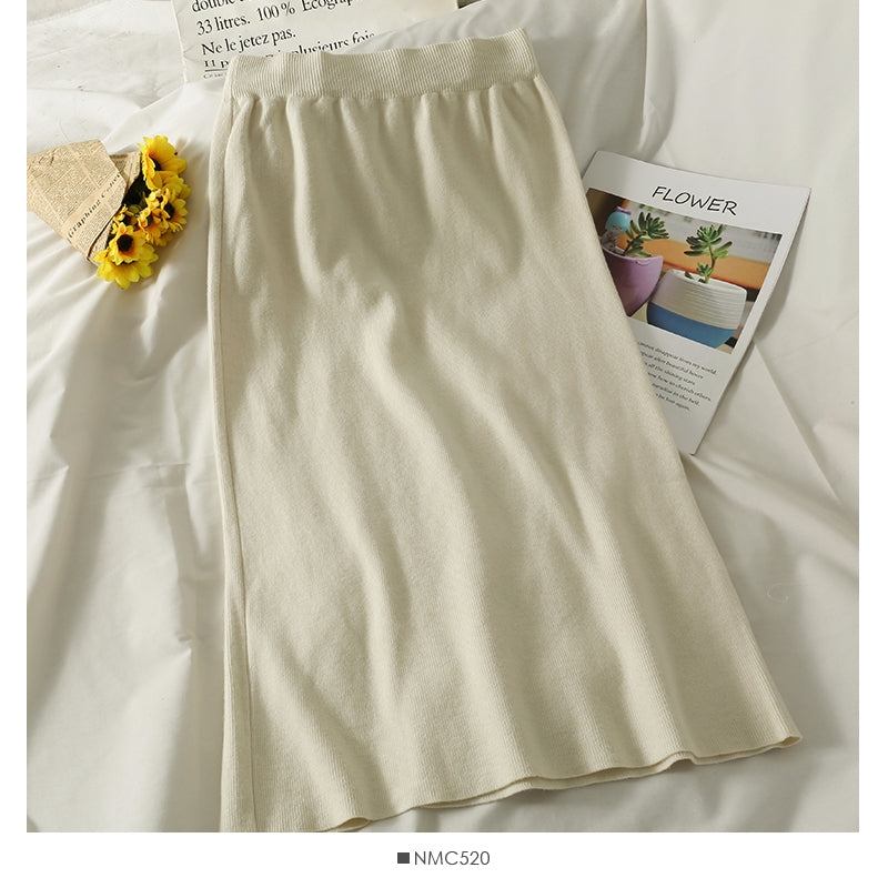 Korean retro breasted medium and long split Knit Skirt  2598