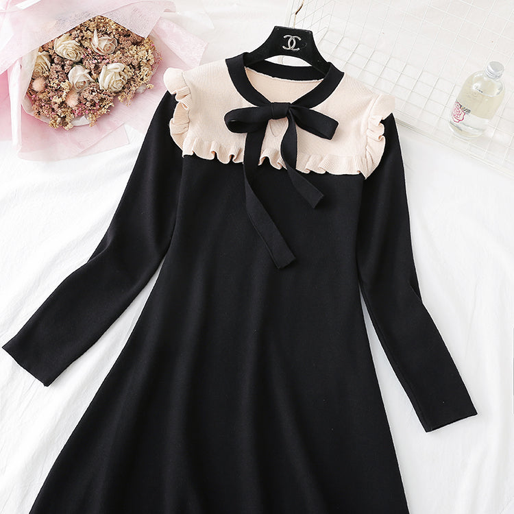 New fashion French retro long sleeve bottomed wool dress  2393