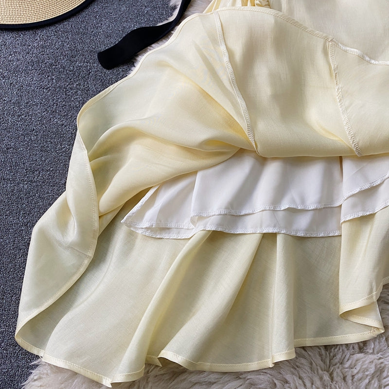 Robe bustier slim irrégulière à volants français 3293