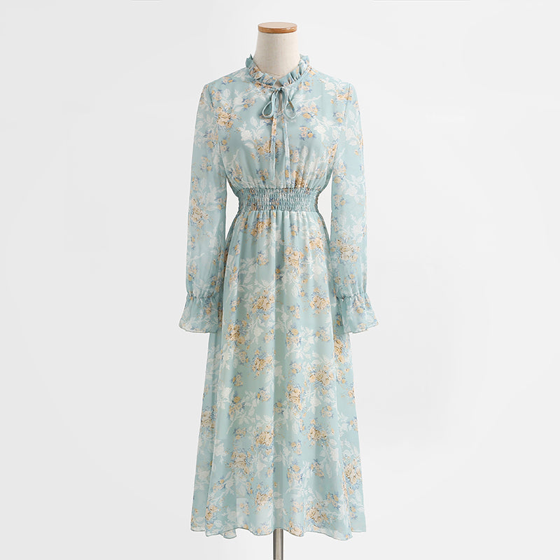 New gentle lace up long sleeve dress small and fresh  2218