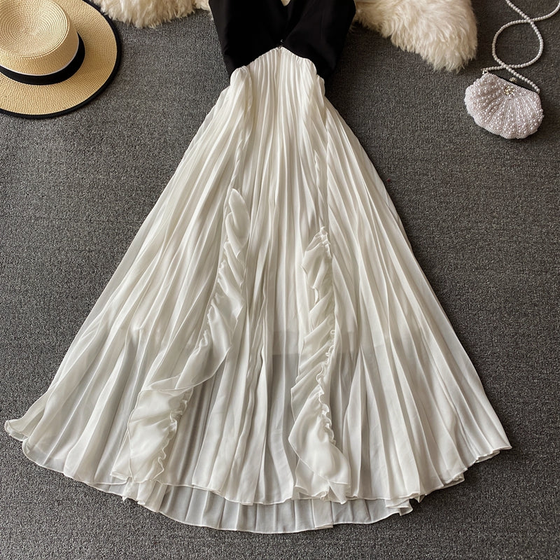 Suspender backless Pleated Dress super fairy big swing dress  2717