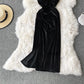 Robe en velours Hepburn vintage fendue Robe à bretelles sans bretelles 3142