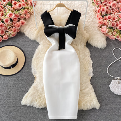 Light luxury celebrity dress open back suspender skirt large bow slim fit  2730