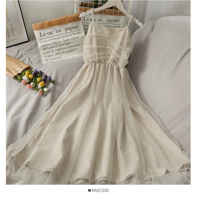 Fairy high waist slender gauze suspender skirt for women  2676