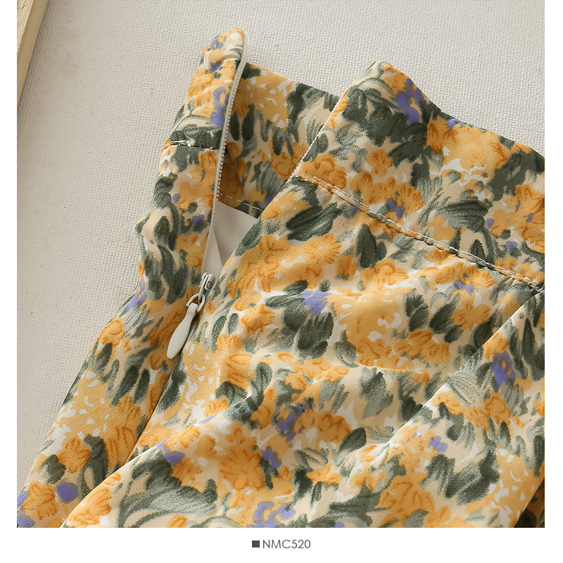 Korean floral pleated high waist skirt  2618