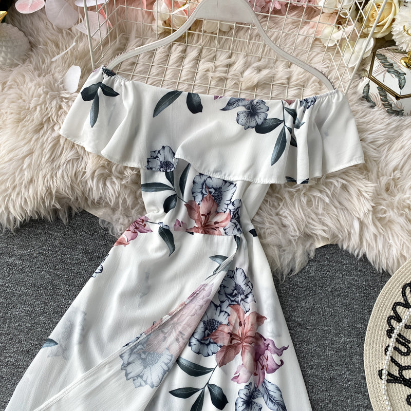 Robe à volants pour vacances à la mer, épaules dénudées 3134