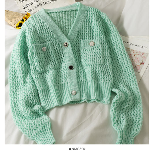 Pull femme pull col V cardigan haut polyvalent 1737