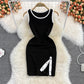 Ensemble deux pièces robe jupe gilet fendue noire 2855