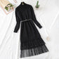Long sweater skirt over knee net red yarn skirt two-piece suit  2142
