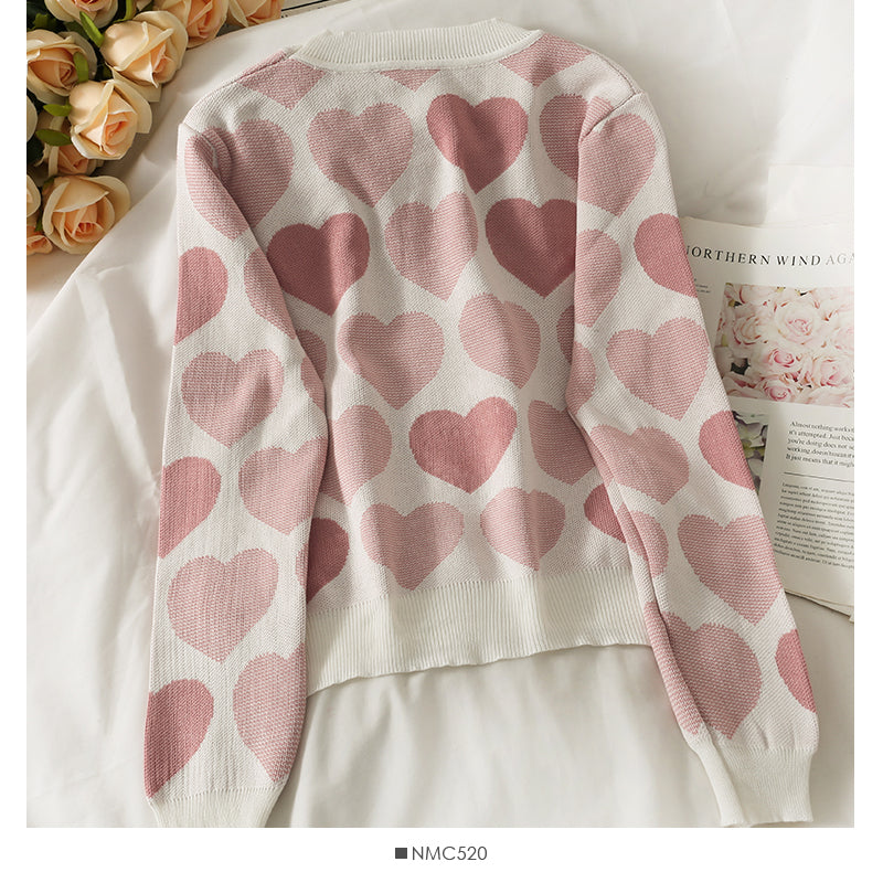 Pull imprimé coeur perle clou vent doux pour femme 1839
