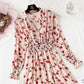 Suit collar French retro fairy super xiansen broken flower chiffon long skirt  2358