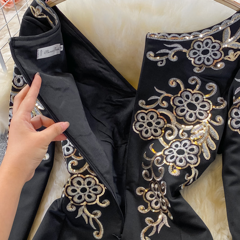 Jupe portefeuille longue coupe slim Hepburn brodée de sequins 3252