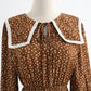 Slim baby collar coffee floral dress lace up dress  2321