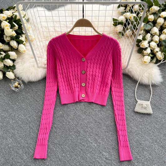 Cardigan tricoté, manteau de style occidental, manteau pull col V femme 1610