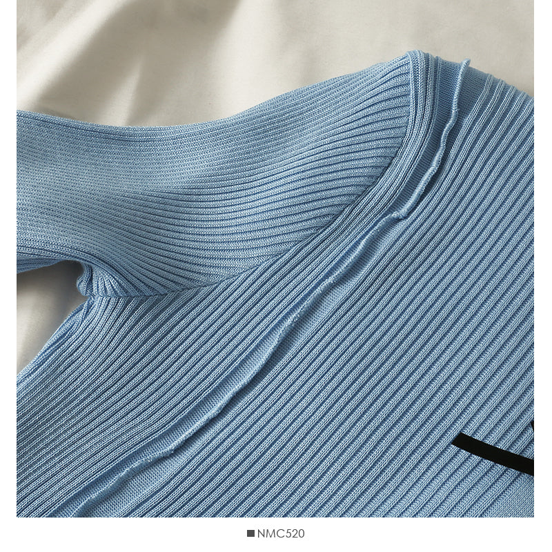 Pull col montant à perles décoratives avec nœud coréen pour femme 2053