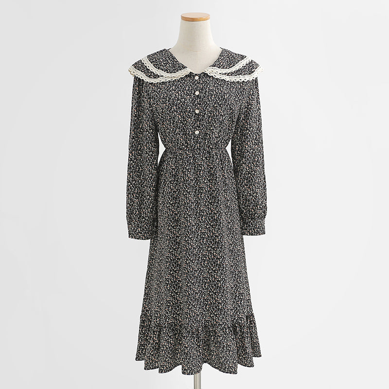 Floral dress doll collar age reducing temperament tea break skirt thin skirt  2331