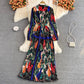 Robe plissée imprimée à col montant Temperament 3362