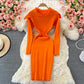 Age reducing sweet baby collar tight elastic knitted dress  2914
