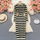 Robe en tricot rayée à manches longues et col rond élastique 2853