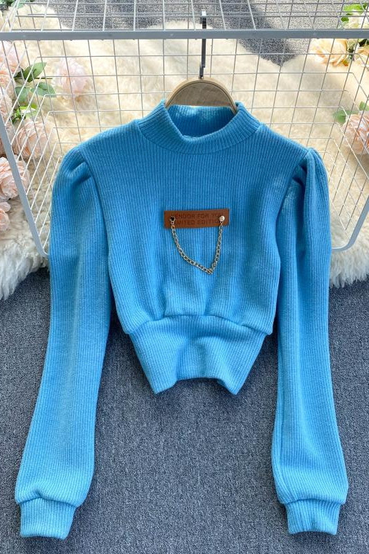 Pull polyvalent pour femme au design slim coréen avec chaîne 1578