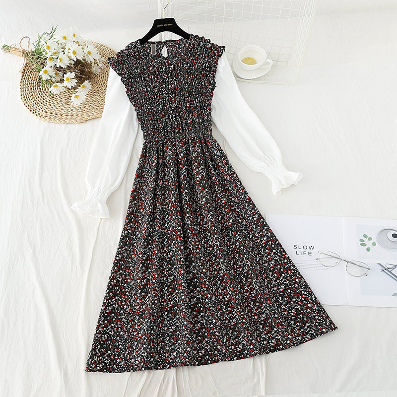 New female floral dress design sense of minority tea break skirt Kikyo early autumn  2414