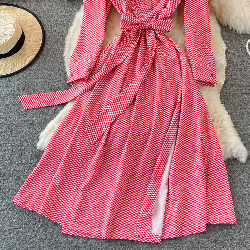 Robe à revers à carreaux français 3374