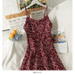 Hong Kong style retro floral high waist low neck short dress  2694