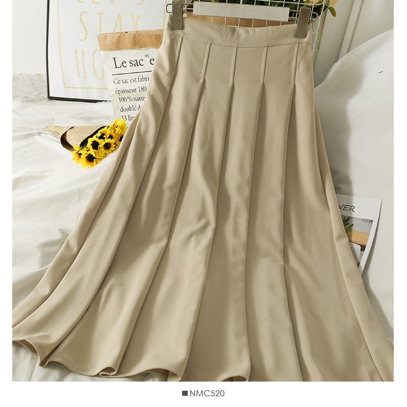 Jupe polyvalente de couleur unie fine taille haute rétro de style Hong Kong pour femme 2540
