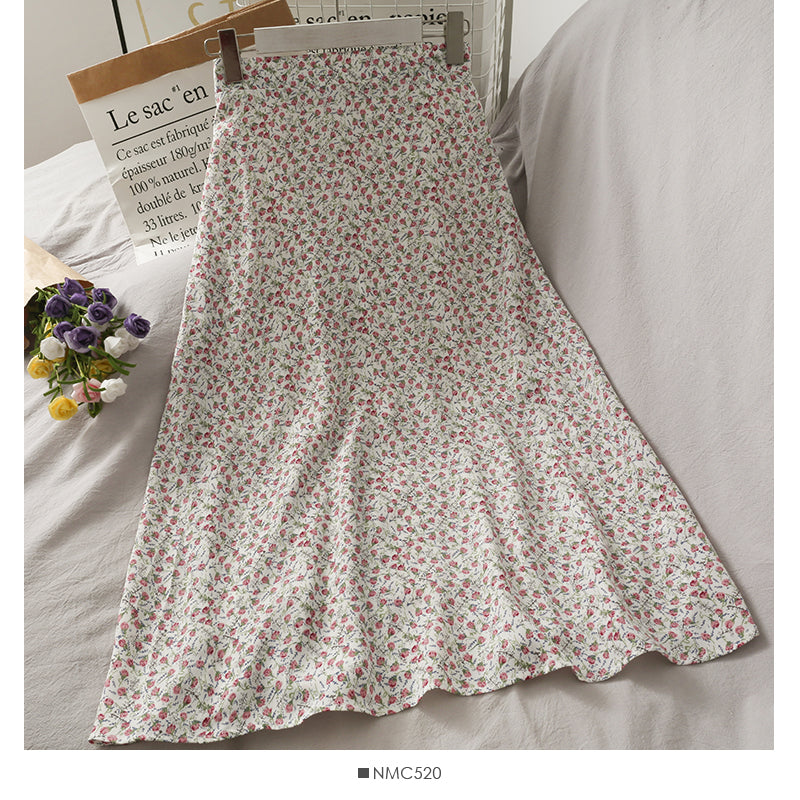 Floral high waist slim mid length skirt  2636