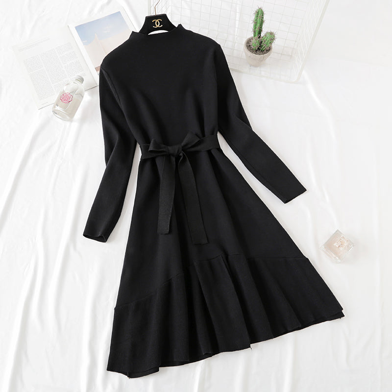 Knitted dress knee length ruffled fishtail skirt  2464