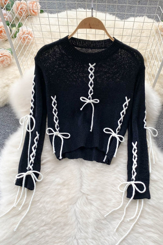 Pull court vintage début d'automne pour femme, design nombril 1612