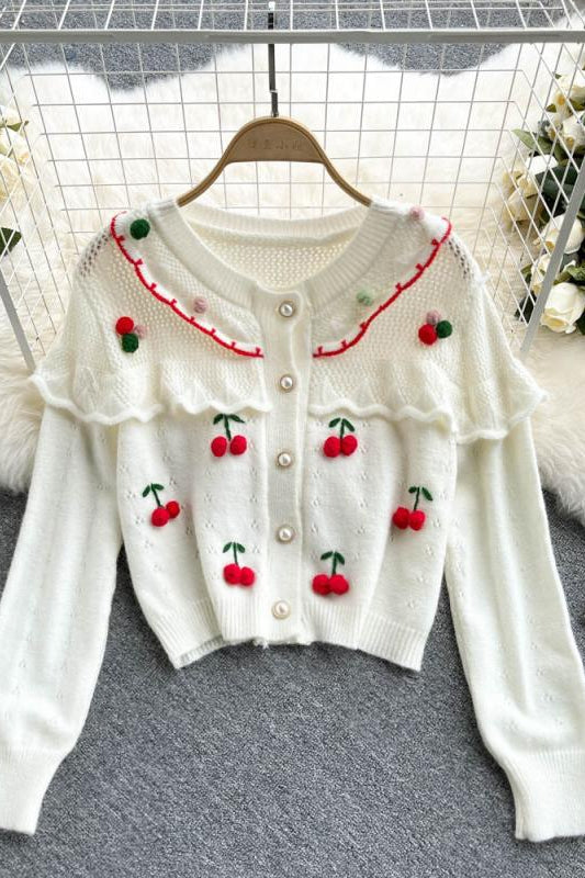 Pull à motif creux cerise 1607
