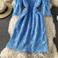 Robe moulante à manches bouffantes et découpes en dentelle de style étranger 2891