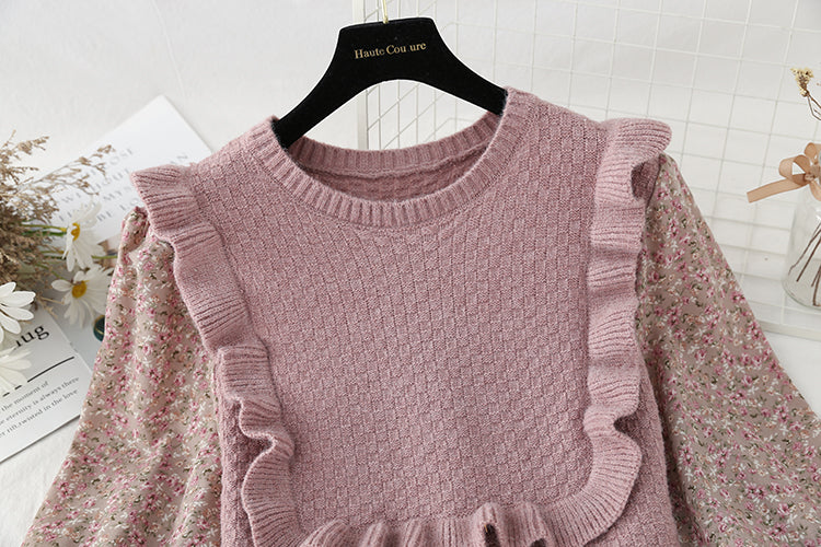 Dress foreign style age reduction splicing broken flower tea break Platycodon grandiflorum skirt  2261